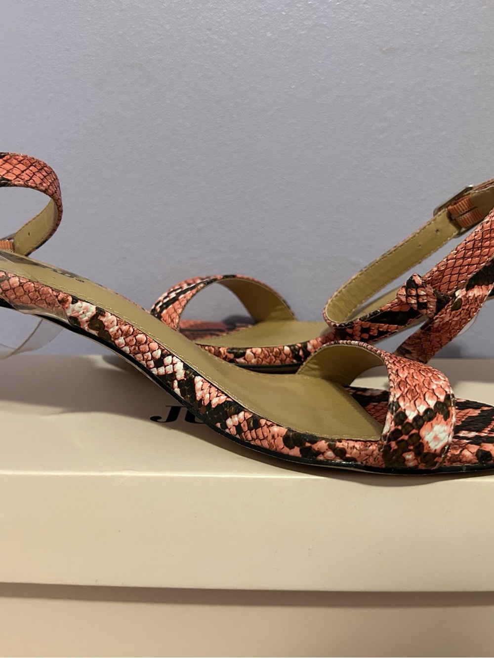 JustFab Pink Snakeskin-Print Strappy Heels